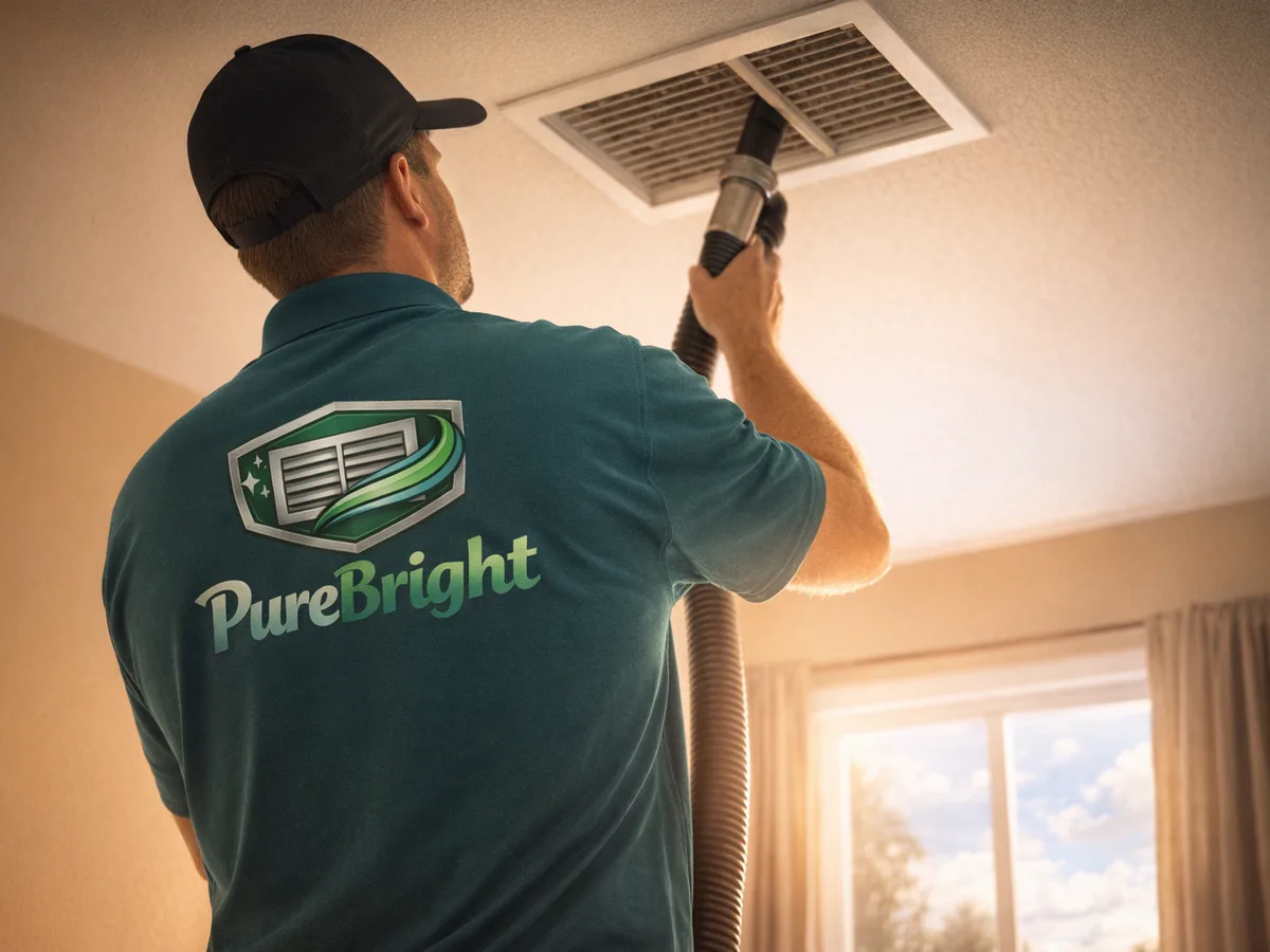 air duct cleaning technician on the job in Houston, TX